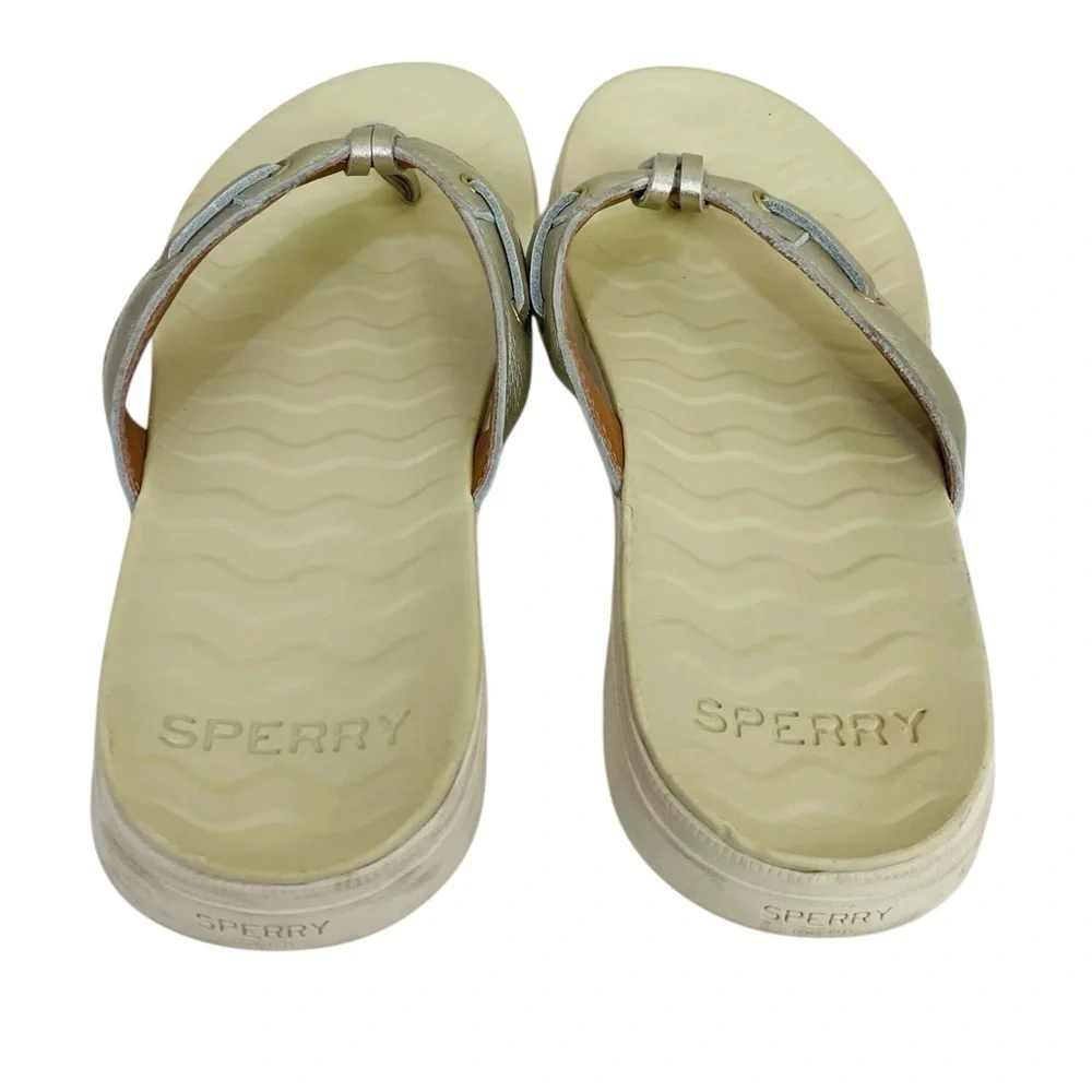Sperry Silver Metallic Adriatic Flip Flop Sandals Size 8